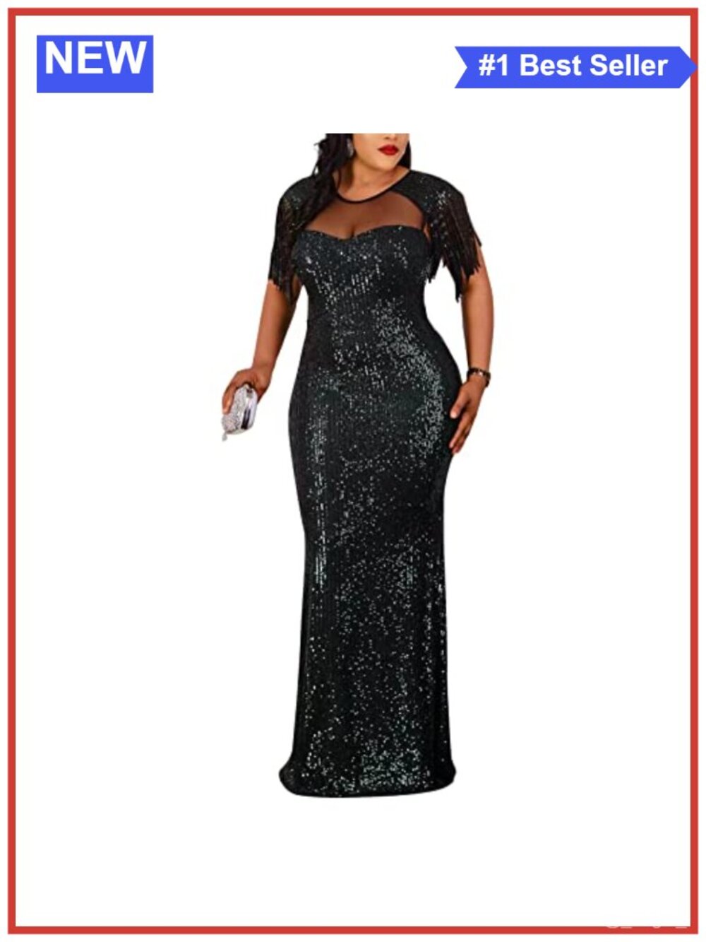 Sequin Tassel Mesh Bodycon Maxi Party Cocktail Dress